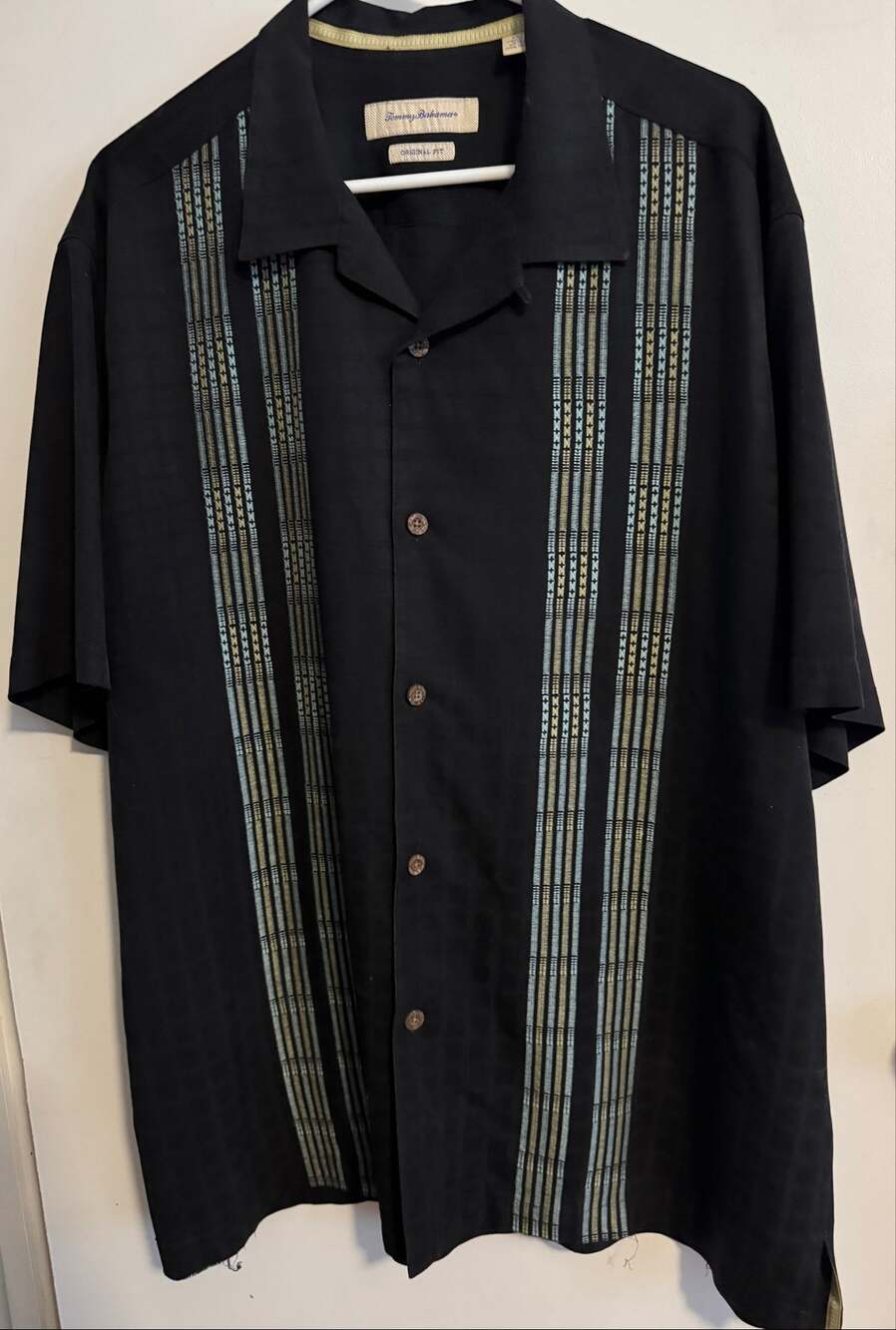 Tommy Bahama XL 100% Silk Embroidered Stripe Camp Shirt Original Fit